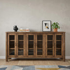 73" Brown Distressed Wood Sideboard With Six Glass Doors