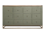 61" Green Brown And Gold Distressed Wood 12 Drawer Sideboard