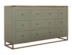61" Green Brown And Gold Distressed Wood 12 Drawer Sideboard