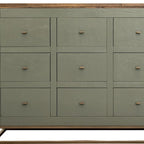 61" Green Brown And Gold Distressed Wood 12 Drawer Sideboard