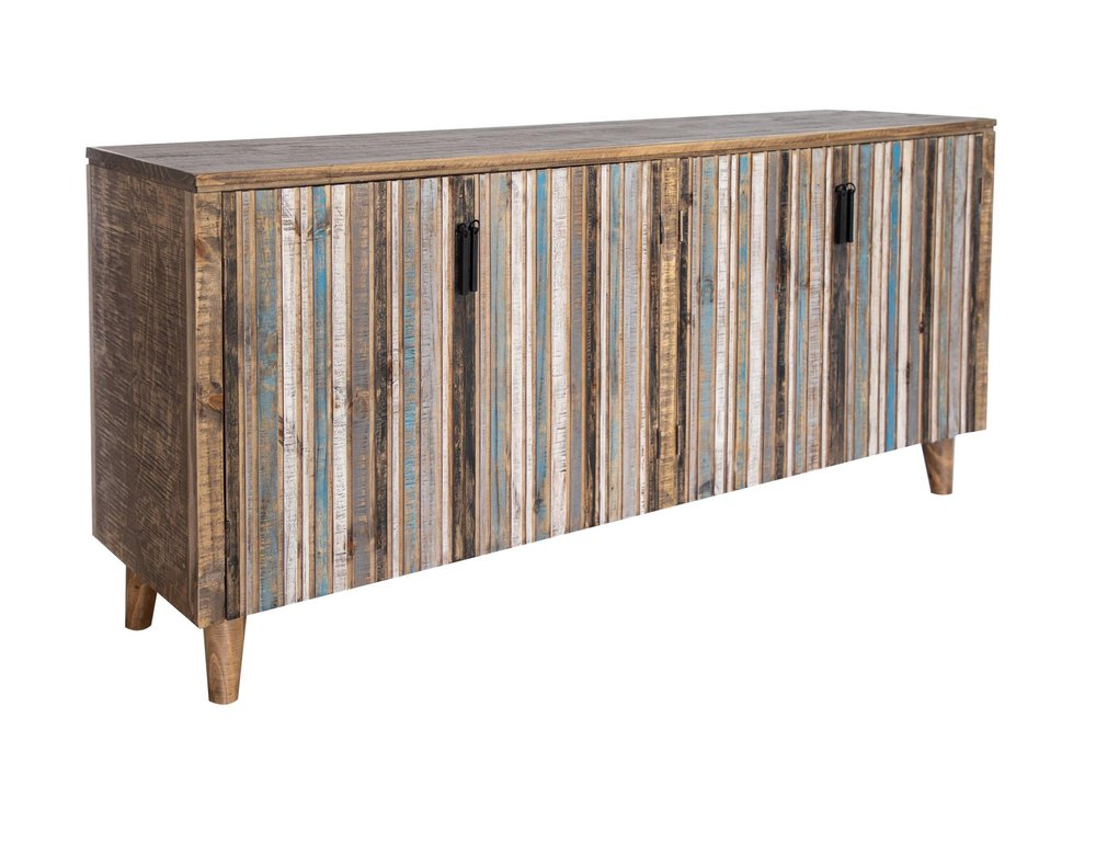 69" Blue Distressed Wood Sideboard With Four Doors