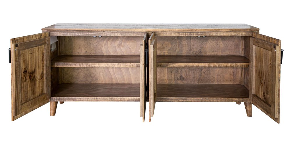 69" Blue Distressed Wood Sideboard With Four Doors