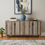 69" Blue Distressed Wood Sideboard With Four Doors