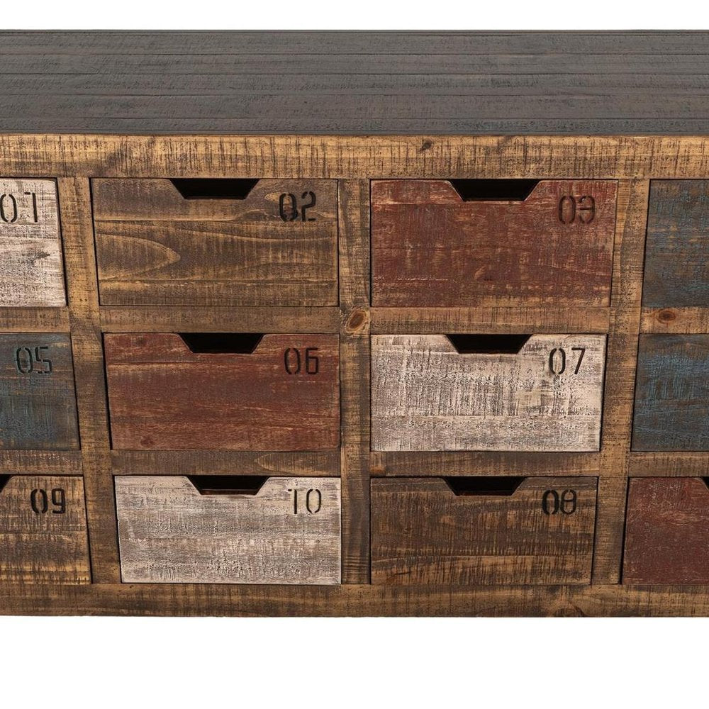61" Brown Distressed Wood 12 Drawer Sideboard