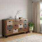 61" Brown Distressed Wood 12 Drawer Sideboard