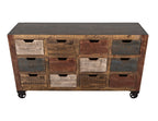 61" Brown Distressed Wood 12 Drawer Sideboard
