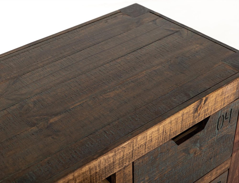 61" Brown Distressed Wood 12 Drawer Sideboard