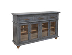 71" Blue Distressed Wood Three Drawer Sideboard With Four Glass Doors