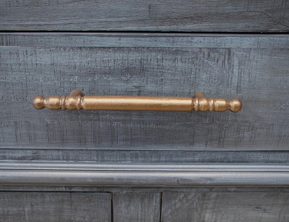 71" Blue Distressed Wood Three Drawer Sideboard With Four Glass Doors