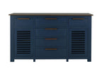 69" Blue Brown And Dark Blue Distressed Wood Six Drawer Sideboard With Two Doors