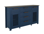 69" Blue Brown And Dark Blue Distressed Wood Six Drawer Sideboard With Two Doors