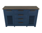 69" Blue Brown And Dark Blue Distressed Wood Six Drawer Sideboard With Two Doors
