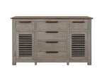 69" Ivory And Brown Distressed Wood Six Drawer Credenza With Two Doors