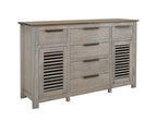 69" Ivory And Brown Distressed Wood Six Drawer Credenza With Two Doors