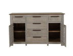 69" Ivory And Brown Distressed Wood Six Drawer Credenza With Two Doors