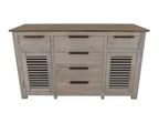 69" Ivory And Brown Distressed Wood Six Drawer Credenza With Two Doors