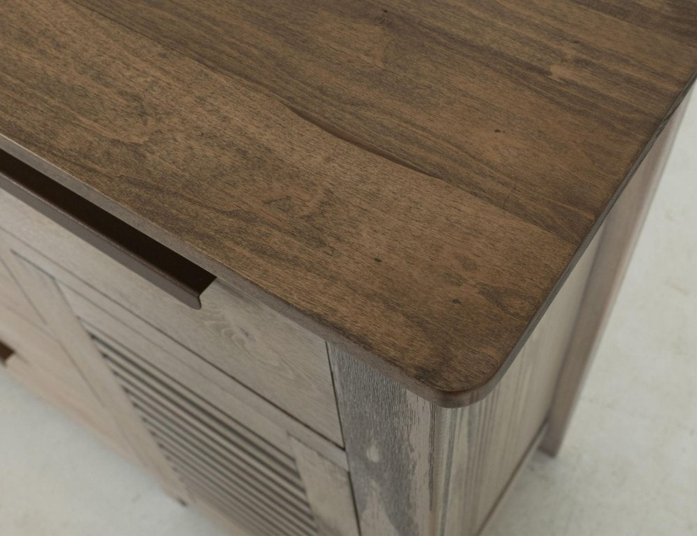 69" Ivory And Brown Distressed Wood Six Drawer Credenza With Two Doors