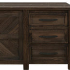 60" Brown Distressed Solid Wood And Wood Carved Abstract Three Drawer Sideboard With Two Doors