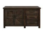 60" Brown Distressed Solid Wood And Wood Carved Abstract Three Drawer Sideboard With Two Doors