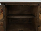 60" Brown Distressed Solid Wood And Wood Carved Abstract Three Drawer Sideboard With Two Doors