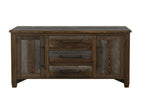 69" Brown And Gray Distressed Wood Three Drawer Sideboard With Two Doors