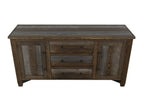 69" Brown And Gray Distressed Wood Three Drawer Sideboard With Two Doors