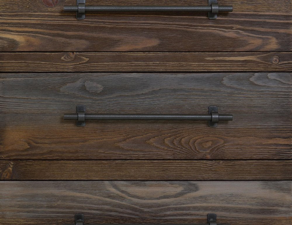 69" Brown And Gray Distressed Wood Three Drawer Sideboard With Two Doors