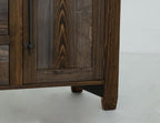 69" Brown And Gray Distressed Wood Three Drawer Sideboard With Two Doors