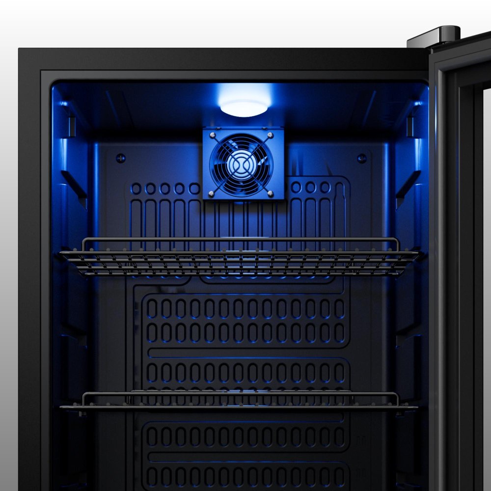33" X 17" Clear and Black Stainless Steel Single Compartment Can Beverage Refrigerator
