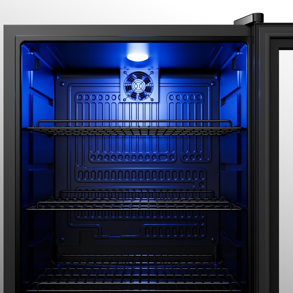33" X 22" Clear and Black Stainless Steel Single Compartment Can Beverage Refrigerator