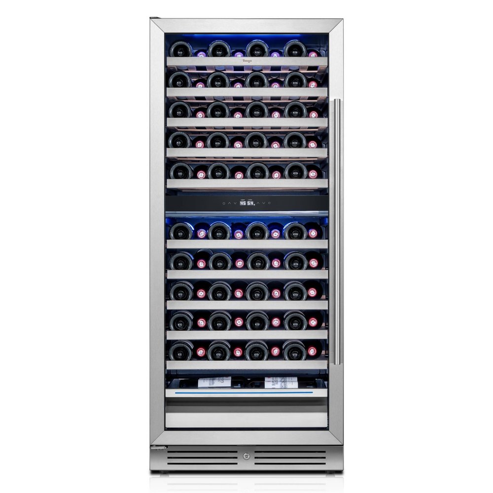 55" X 23" Silver and Black Stainless Steel Dual Compartment Wine Refrigerator