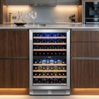 55" X 23" Silver and Black Stainless Steel Dual Compartment Wine Refrigerator