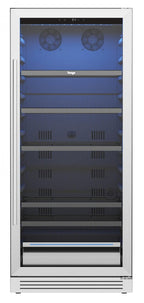 55" X 23" Silver and Black Stainless Steel Single Compartment Can Beverage Refrigerator
