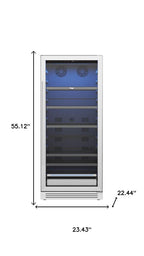 55" X 23" Silver and Black Stainless Steel Single Compartment Can Beverage Refrigerator