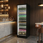 80" X 25" Clear and Black Stainless Steel Single Compartment Can Beverage Refrigerator