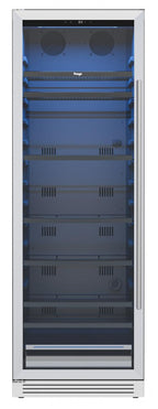 69" X 23" Silver and Black Stainless Steel Single Compartment Can Beverage Refrigerator