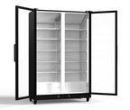 76" X 44" Clear and Black Stainless Steel Double Door Can Beverage Refrigerator