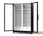 76" X 44" Clear and Black Stainless Steel Double Door Can Beverage Refrigerator