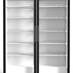 80" X 50" Clear and Black Stainless Steel Double Door Can Beverage Refrigerator