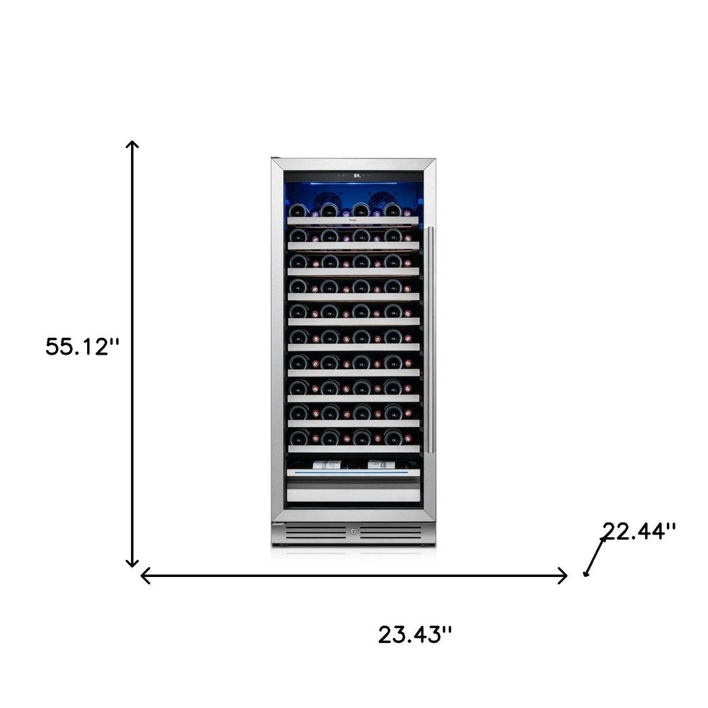 55" X 23" Silver and Black Stainless Steel Single Compartment Wine Refrigerator