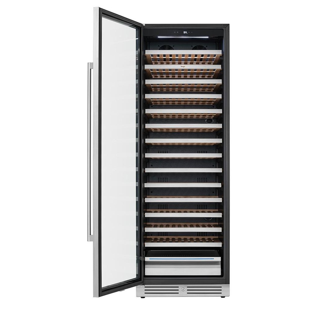 69" X 23" Silver and Black Stainless Steel Single Compartment Wine Refrigerator