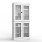32" White Solid Wood Glass Panel Inlay Double Door Linen Cabinet