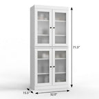 32" White Solid Wood Glass Panel Inlay Double Door Linen Cabinet