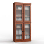 32" Coffee Solid Wood Glass Panel Inlay Double Door Linen Cabinet