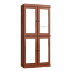 32" Coffee Solid Wood Glass Panel Inlay Double Door Linen Cabinet