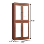 32" Coffee Solid Wood Glass Panel Inlay Double Door Linen Cabinet