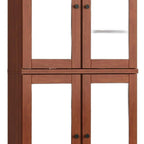 32" Coffee Solid Wood Glass Panel Inlay Double Door Linen Cabinet