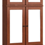 32" Coffee Solid Wood Glass Panel Inlay Double Door Linen Cabinet