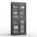 32" Gray Solid Wood Glass Panel Inlay Double Door Linen Cabinet