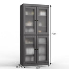 32" Gray Solid Wood Glass Panel Inlay Double Door Linen Cabinet